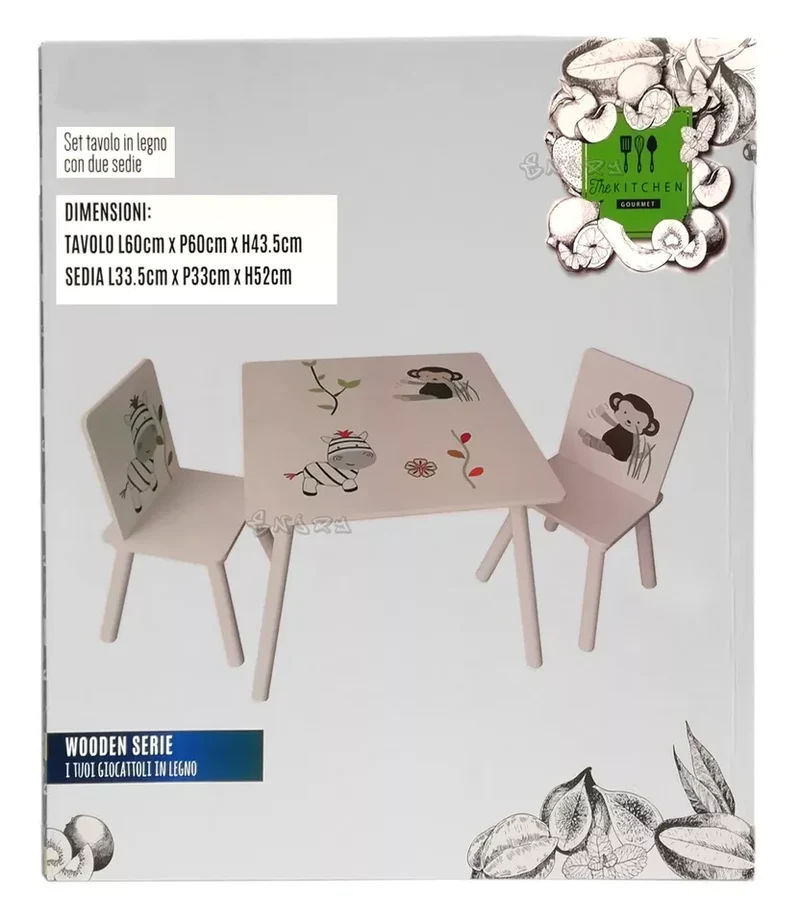 Set composto da Tavolo multifunzione in legno per bambini+ 2 Sedie