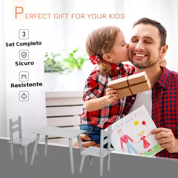 Set composto da Tavolo multifunzione in legno per bambini+ 2 Sedie