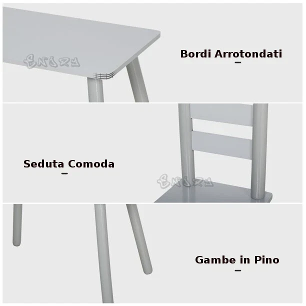 Set composto da Tavolo multifunzione in legno per bambini+ 2 Sedie