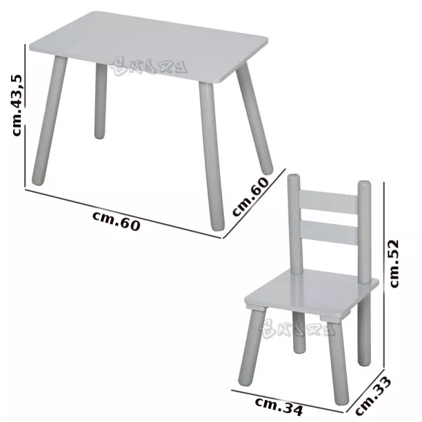 Set composto da Tavolo multifunzione in legno per bambini+ 2 Sedie