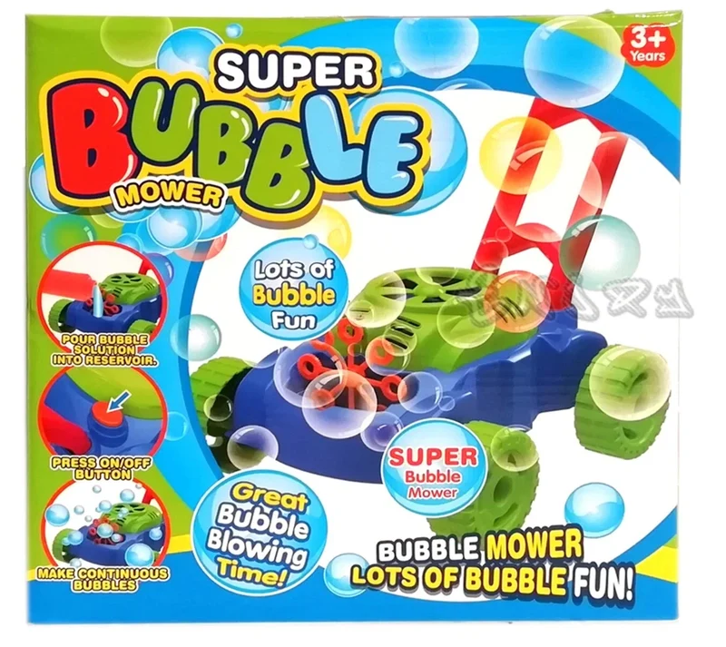 Fantastico tagliaerba con bolle di sapone per imitare il papà durante il