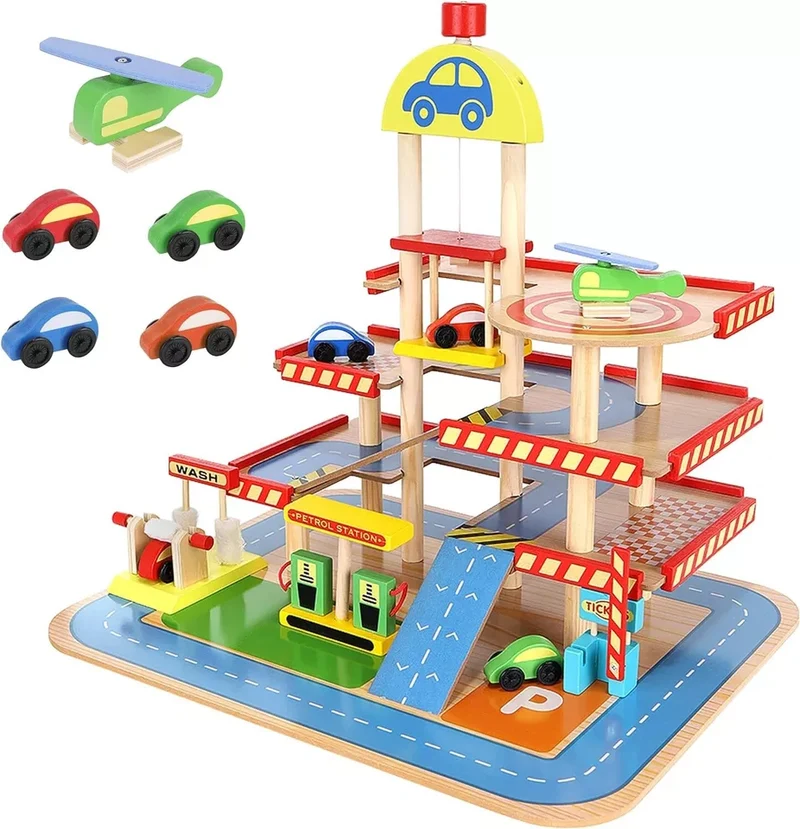 Parcheggio giocattolo in legno - garage per bambini in legno