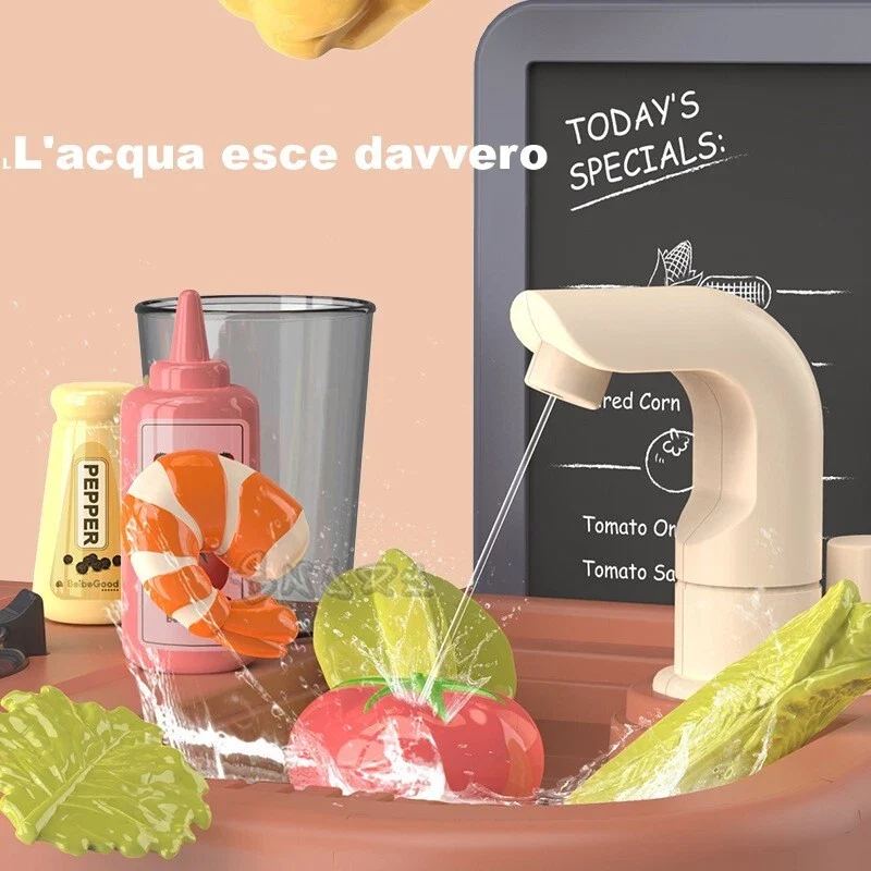 Cucina Giocattolo per bambini con vapore acqua Suoni Luci e Accessori Inclusi