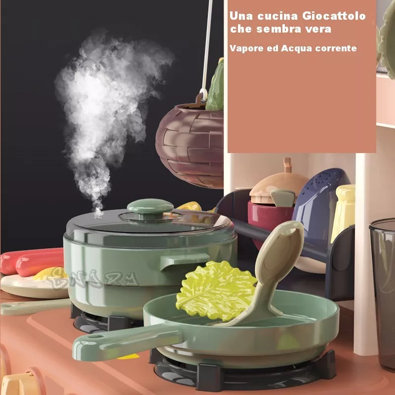 Cucina Giocattolo per bambini con vapore acqua Suoni Luci e Accessori Inclusi