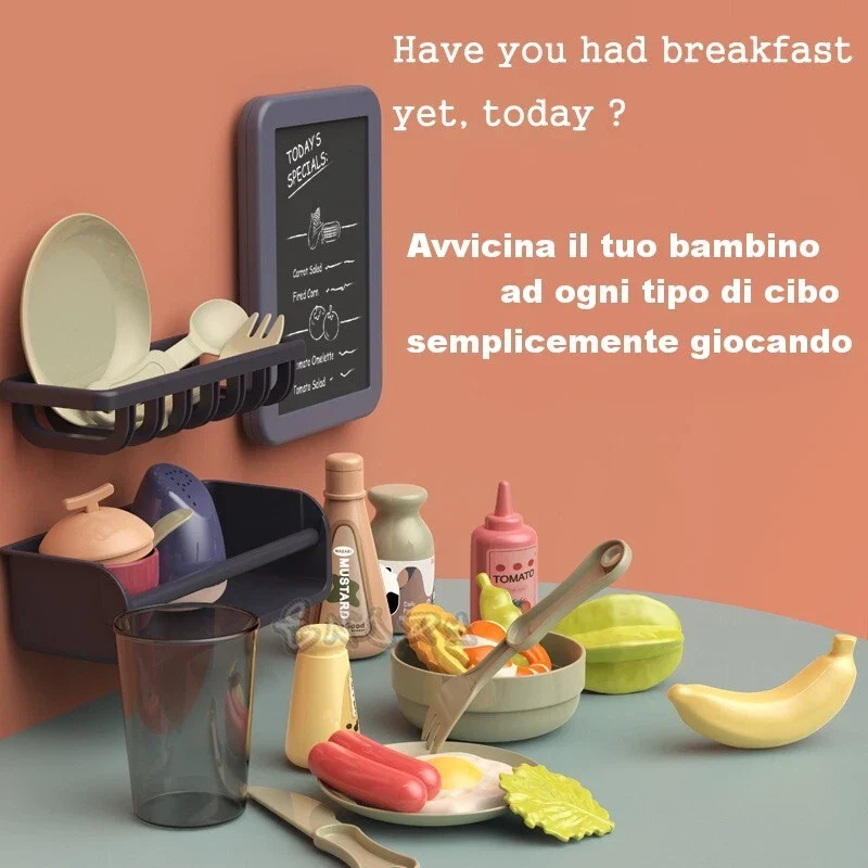 Cucina Giocattolo per bambini con vapore acqua Suoni Luci e Accessori Inclusi