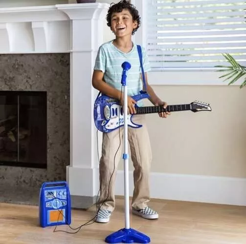chitarra elettrica per bambini con asta e microfono set karaoke con luci