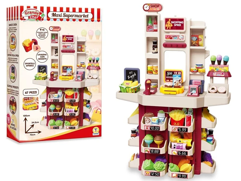 SUPERMERCATO GIOCATTOLO BAMBINI CON LUCI SUONI ACCESSORI e lavagna altezza 1 MT