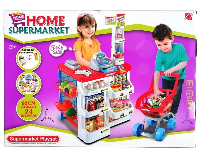 SUPERMERCATO GIOCATTOLO BAMBINI CON CARRELLO SPESA, CIBI, LUCI E SUONI