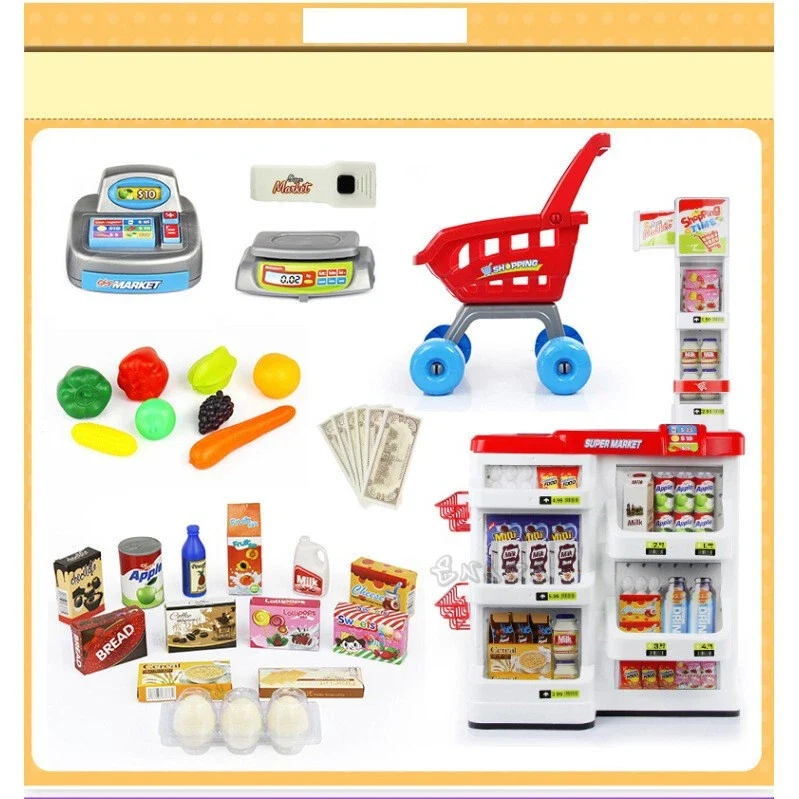 SUPERMERCATO GIOCATTOLO BAMBINI CON CARRELLO SPESA, CIBI, LUCI E SUONI