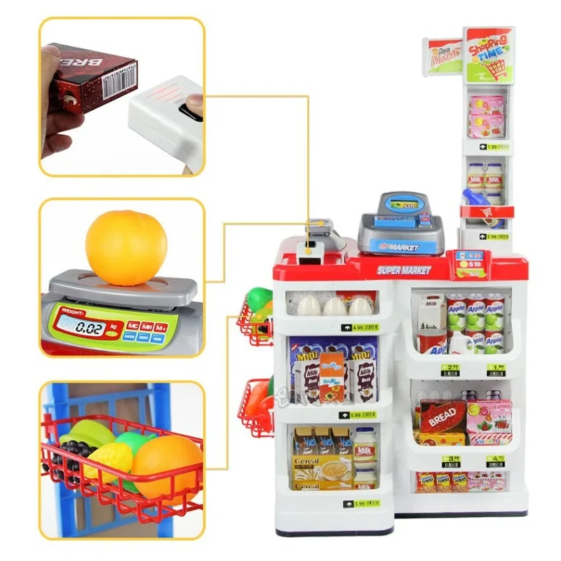 SUPERMERCATO GIOCATTOLO BAMBINI CON CARRELLO SPESA, CIBI, LUCI E SUONI