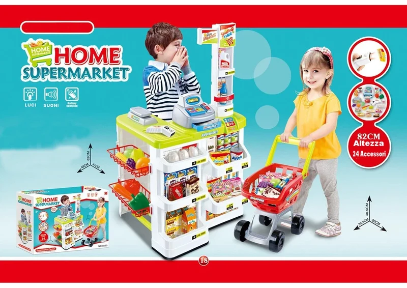 SUPERMERCATO GIOCATTOLO BAMBINI CON CARRELLO SPESA, CIBI, LUCI E SUONI
