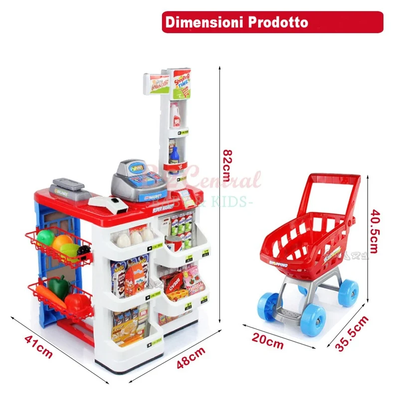 SUPERMERCATO GIOCATTOLO BAMBINI CON CARRELLO SPESA, CIBI, LUCI E SUONI