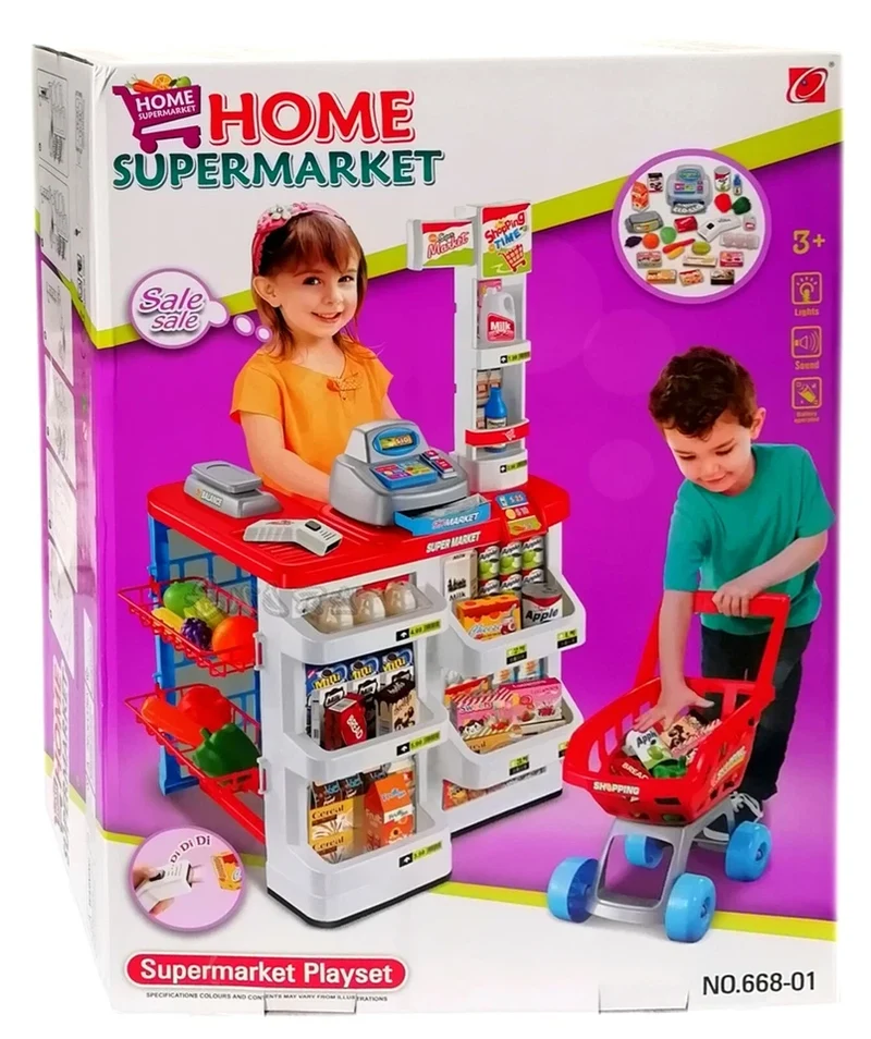 SUPERMERCATO GIOCATTOLO BAMBINI CON CARRELLO SPESA, CIBI, LUCI E SUONI