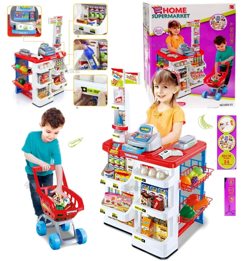 SUPERMERCATO GIOCATTOLO BAMBINI CON CARRELLO SPESA, CIBI, LUCI E SUONI