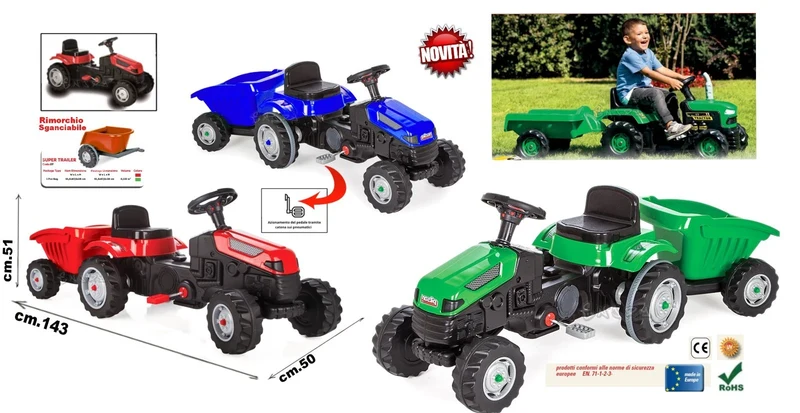 Trattore Active a pedali con Rimorchio, Gioco Bambini StrMy Toys