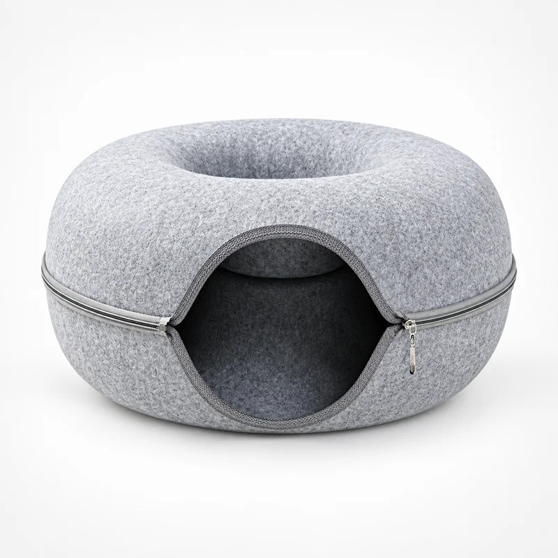 Cat Cave Bed Donut Cozy Hooded Enclosed Pet Nest