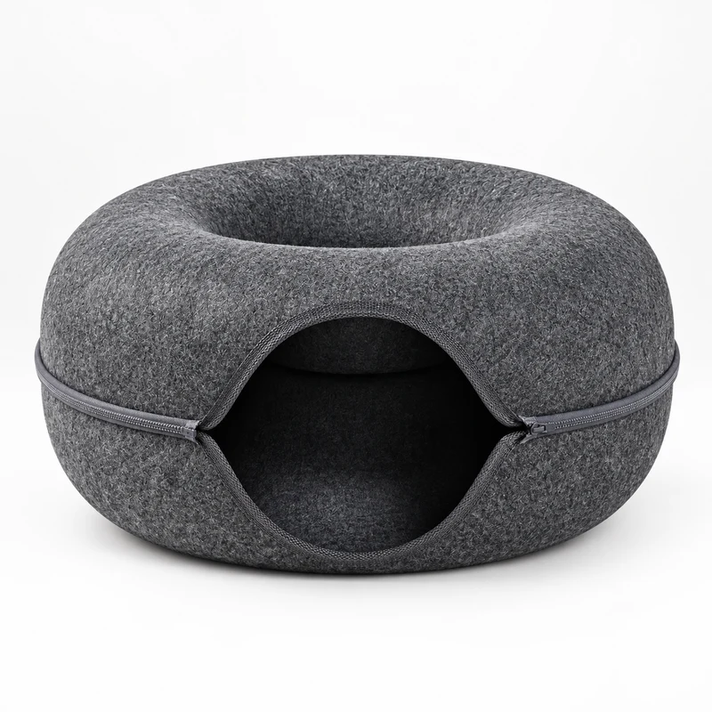 Cat Cave Bed Donut Cozy Hooded Enclosed Pet Nest