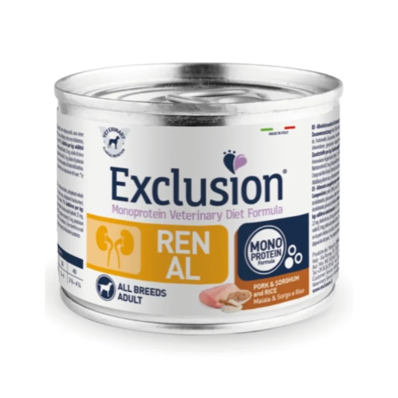 Exclusion Renal Cibo Cani Adulti Maiale E Sorgo 200Gr