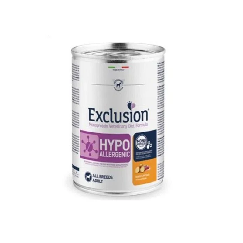 Exclusion Hypoallergenic Scatoletta Gusto Anatra E Patate 400Gr Per Cani