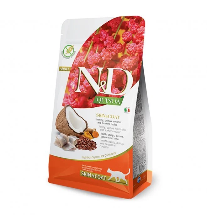 Farmina N&D gatto Quinoa Skin&Coat Aringa, Cocco E Curcuma Adult