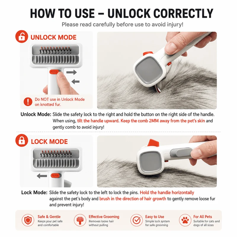 2-in-1 Pet Grooming Brush for Dogs & Cats