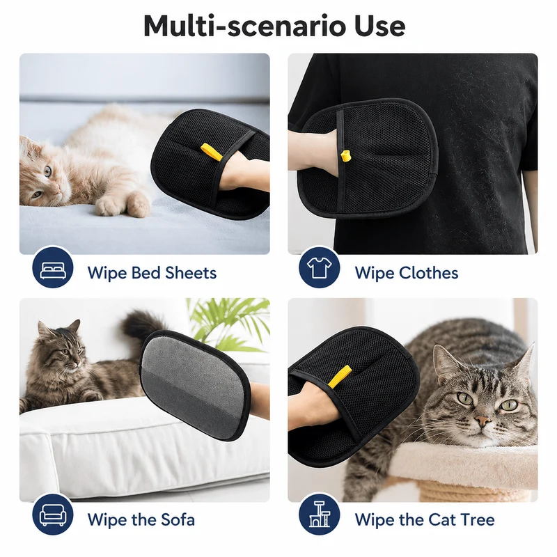 Pet Hair Removal Glove with Dual-Sided Electrostatic Bristles
