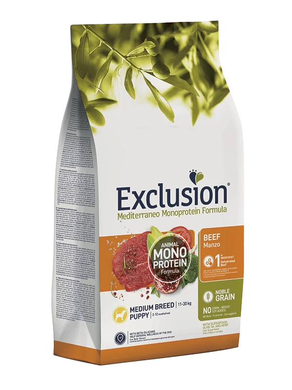 Exclusion Mediterraneo Monoprotein Noble Grain Cane Puppy Beef Medium Conf. 12 Kg