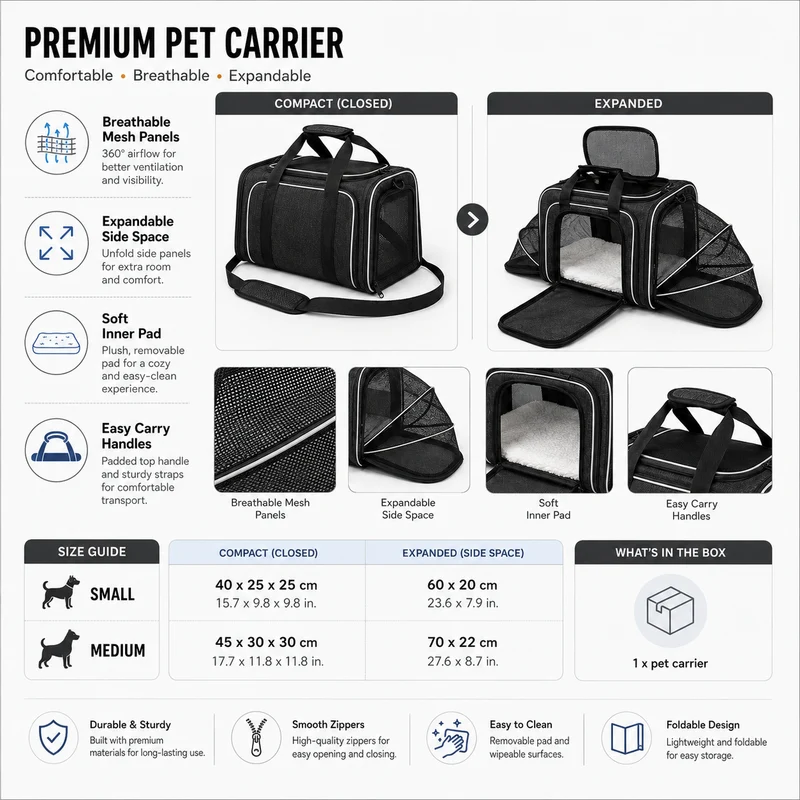 Breathable Mesh Pet Carrier Expandable Stress Free Travel