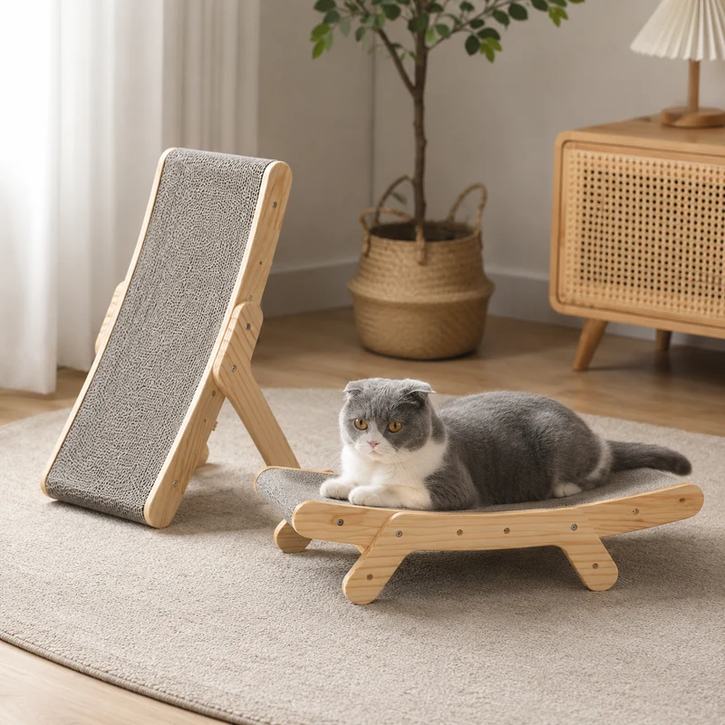 Solid Wood Cat Scratcher Ergonomic Design Pet Supplies