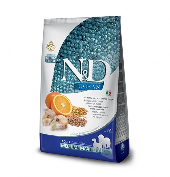 Farmina N&D cane Ocean Merluzzo, Farro, Avena E Arancia Adult Mini