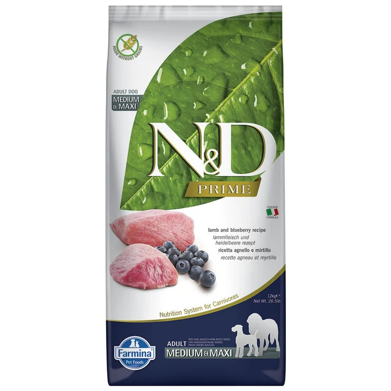Farmina N&D cane Prime Agnello E Mirtillo Adult Medium/Maxi 12kg