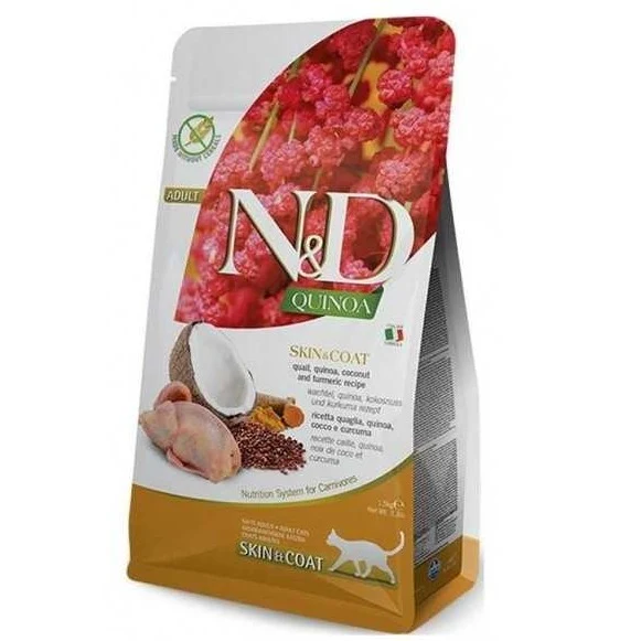 Farmina N&D gatto Quinoa Skin&Coat Quaglia,Cocco E Curcuma Adult