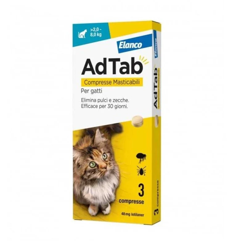 Adtab Antiparassitario Per Gatti Da 2 Kg A 8 Kg Compresse Masticabili 3X900 Mg