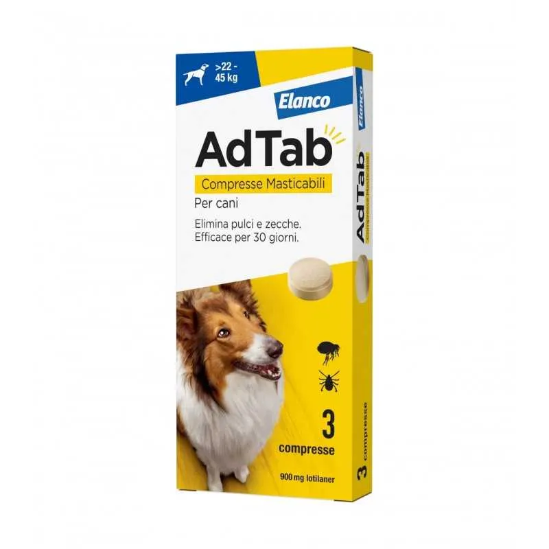 Elanco Adtab Antiparassitario Per Cani Da 22 Kg A 45 Kg Compresse Masticabili 3X900 Mg