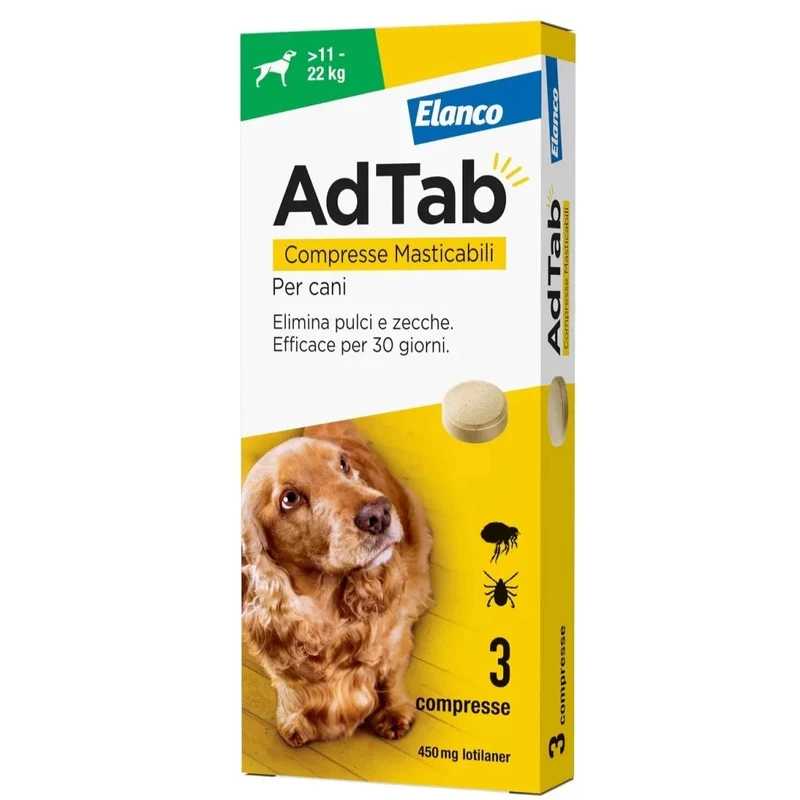 Elanco Adtab Antiparassitario Per Cani Da 11 Kg A 22 Kg Compresse Masticabili 3X450 Mg