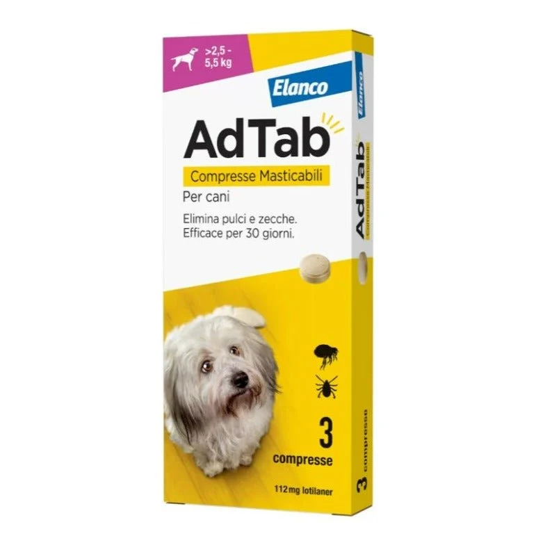 Elanco Adtab Antiparassitario Per Cani 2,5 A 5,5 Kg Compresse Masticabili 3X112 Mg