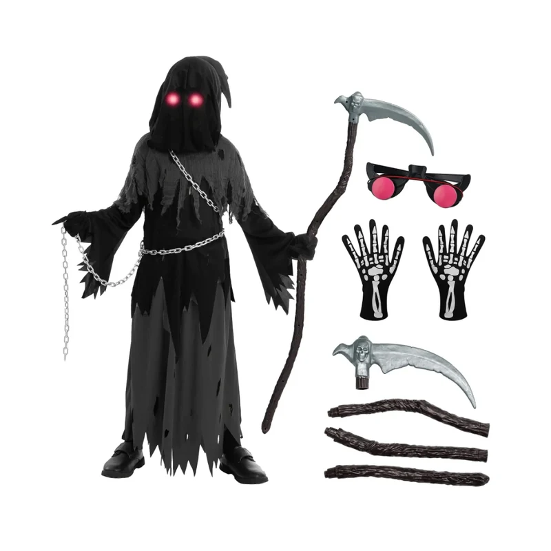 Halloween Costumes Grim Reaper Hooded Robe Set