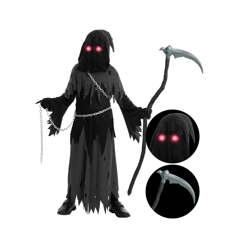 Halloween Costumes Grim Reaper Hooded Robe Set