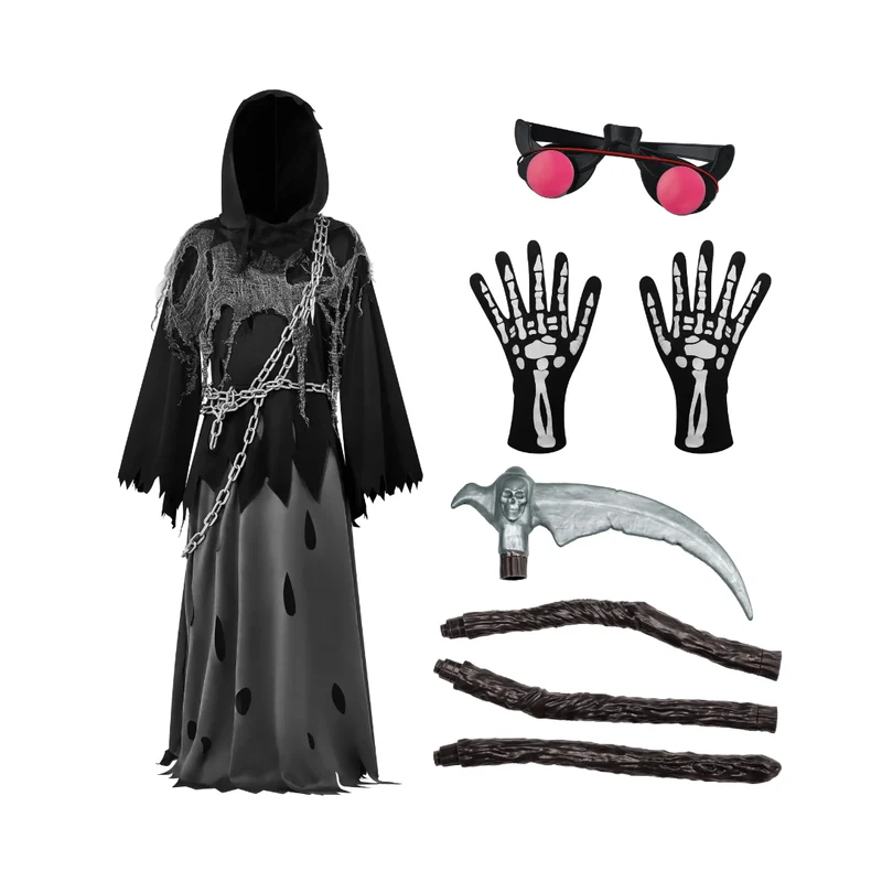 Halloween Costumes Grim Reaper Hooded Robe Set