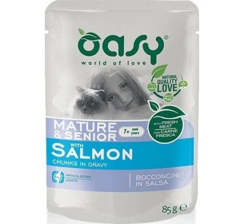 Oasy Per Gatto Mature & Senior Con Bocconcini Di Salmone In Salsa Da 85 Gr