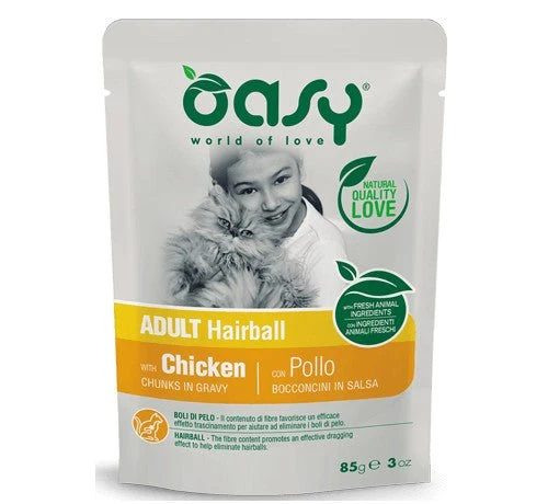 Oasy Hairball Per Gatto Adult Con Bocconcini In Salsa Con Pollo Da 85 Gr