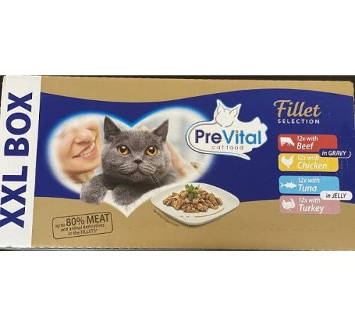 Prevital XXL Box Per Gatti Adulti Con Pollo, Manzo, Tonno E Tacchino Da 48x85 Gr