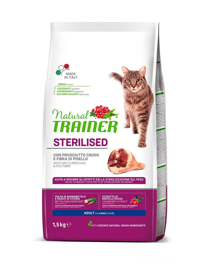 Natural Trainer gatto Sterilised Adult con prosciutto crudo