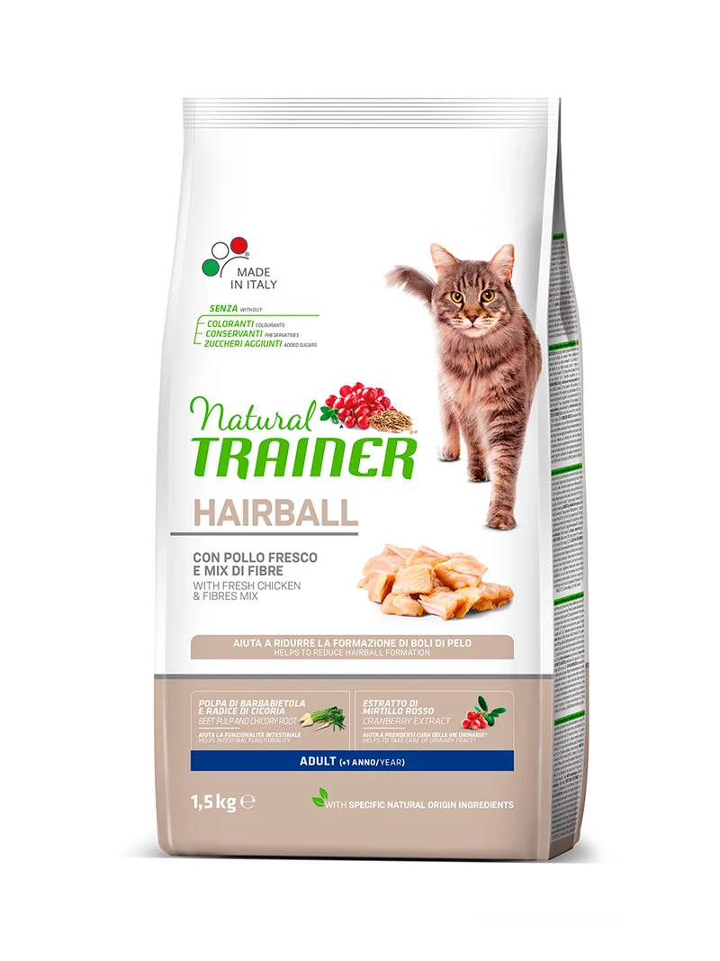 Natural Trainer gatto Hairball Adult con Pollo Fresco 1,5kg
