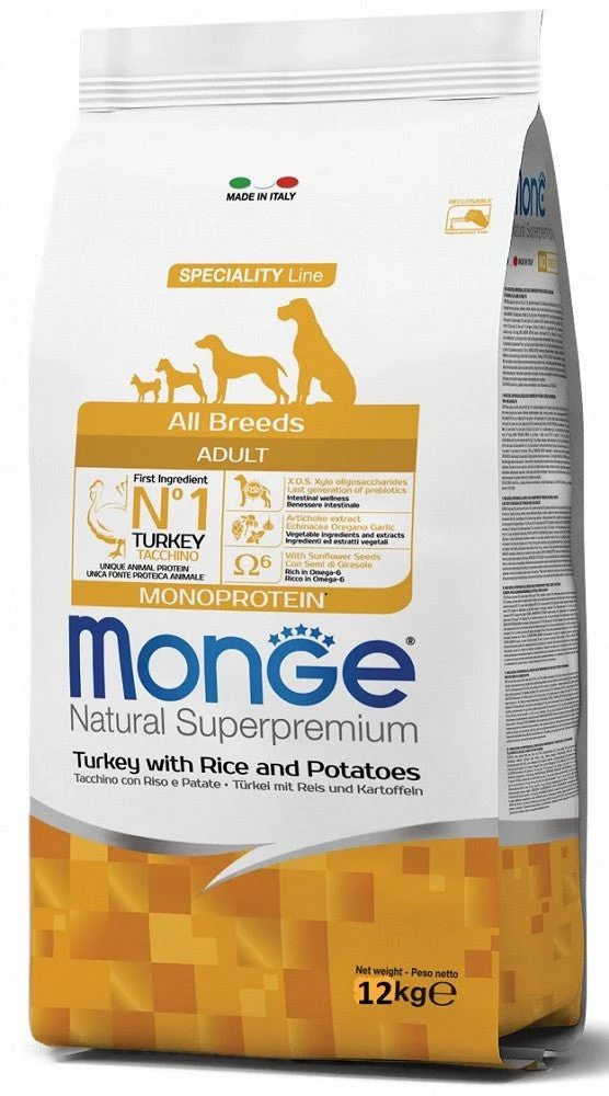 Monge Natural Superpremium Monoprotein Cane Adult Tacchino, Riso E Patate 12 Kg