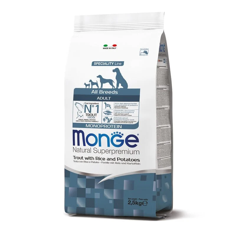 Monge Natural Superpremium Monoprotein Cane Adult Trota, Riso & Patate