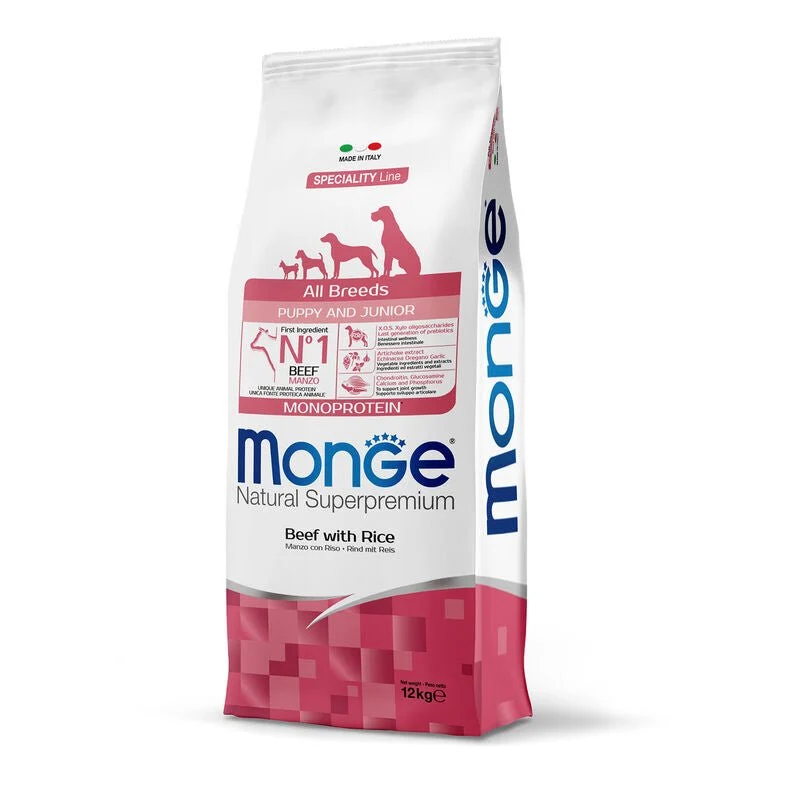 Monge Natural Superpremium Monoprotein Cane Puppy E Junior Manzo & Riso 12 Kg