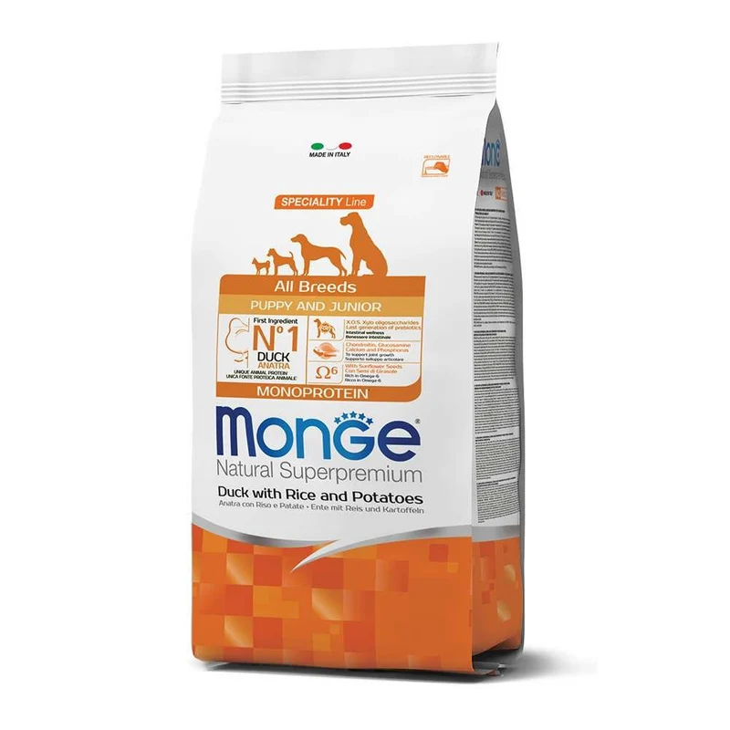 Monge Natural Superpremium Cane Puppy E Junior Anatra, Riso E Patate