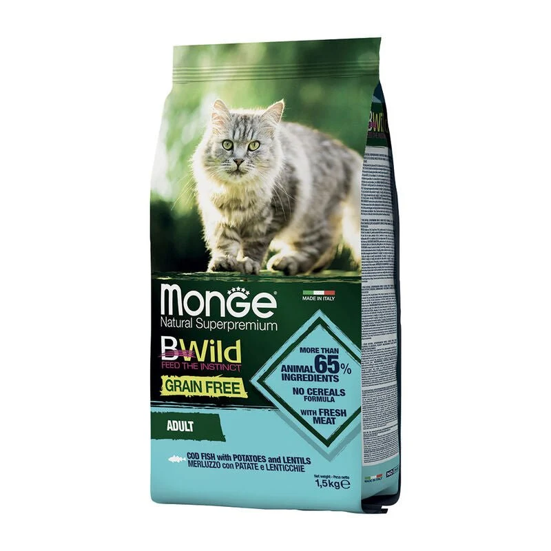 Monge Natural Superpremium Bwild Grain Free Gatto Adult Merluzzo Con Patate E Lenticchie 1.5 Kg