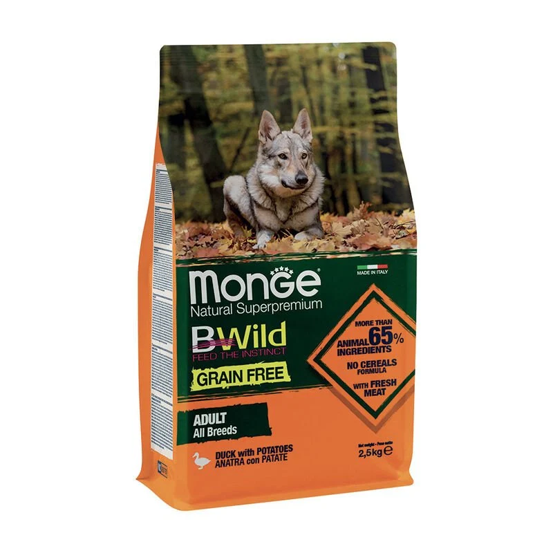 Monge Natural Superpremium Bwild Grain Free Cane Adult Anatra Con Patate